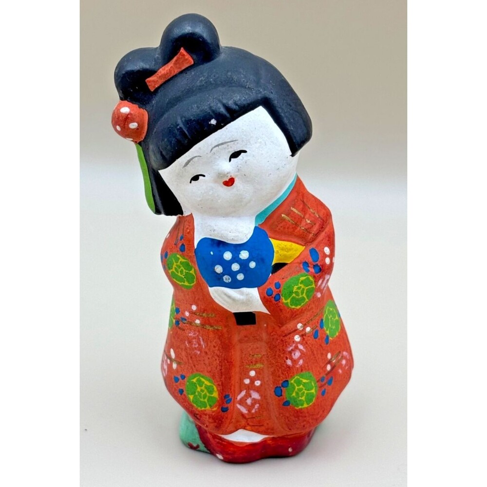Japanese Plaster Hina Doll Vtg  1940'S  Girl's Day Festival 3.5" Tall